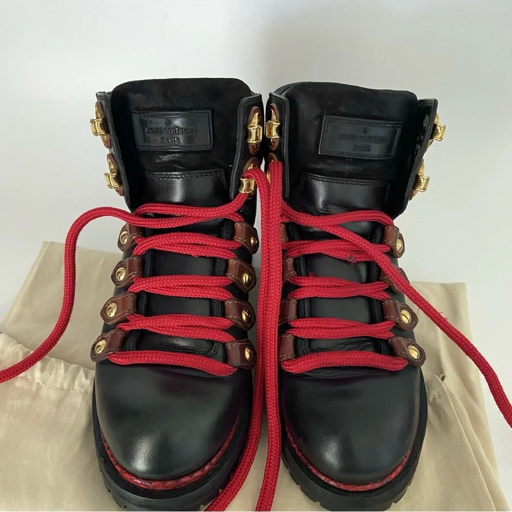 LOUIS VUITTON Leather Lace Up Combat Boots Ankle Booties - Picture 8 of 16